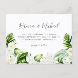 Summer White Flowers & Waterverf Greenery Wedding Uitnodiging Briefkaart