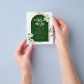 Summer White Roses Emerald Greenery Wedding Flyer (Hand)