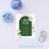 Summer White Roses Emerald Greenery Wedding Flyer (Enkel)