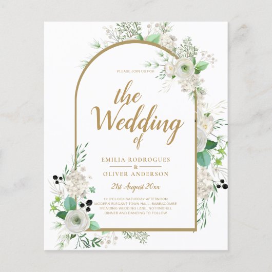 Summer White Roses Emerald Greenery Wedding Flyer (Voorkant)