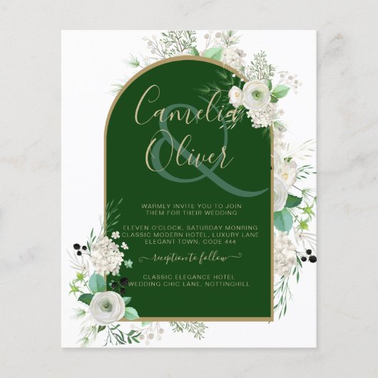 Summer White Roses Emerald Greenery Wedding Flyer (Voorkant)