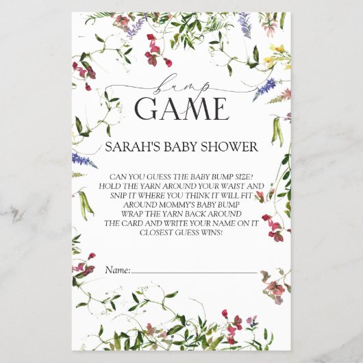 Summer Wildflower Baby shower Bingo Game Flyer (Voorkant)