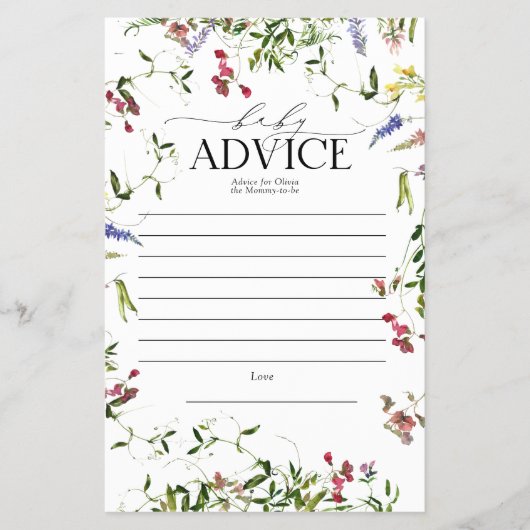 Summer Wildflower Baby shower Ouderadvies Flyer (Voorkant)