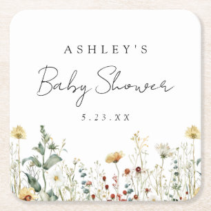 Summer Wildflower Field Baby shower Vierkante Kartonnen Onderzetter