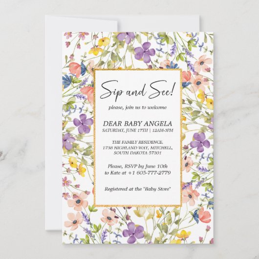 Summer Wildflower Meadow Sip and See Uitnodiging (Voorkant)