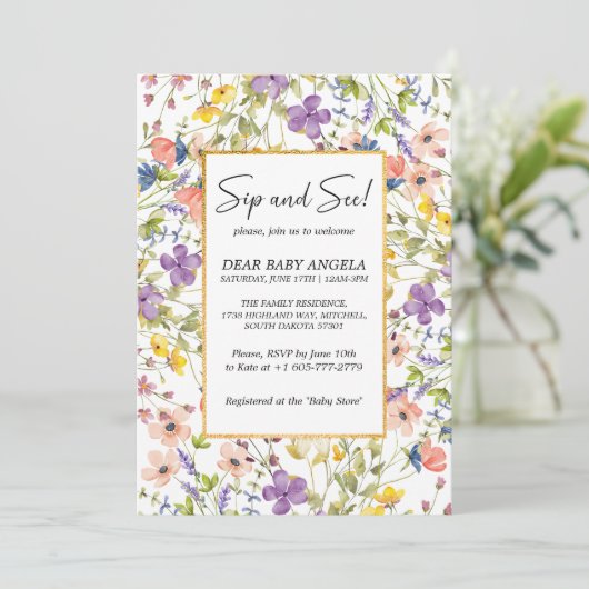 Summer Wildflower Meadow Sip and See Uitnodiging (Staand voorkant)