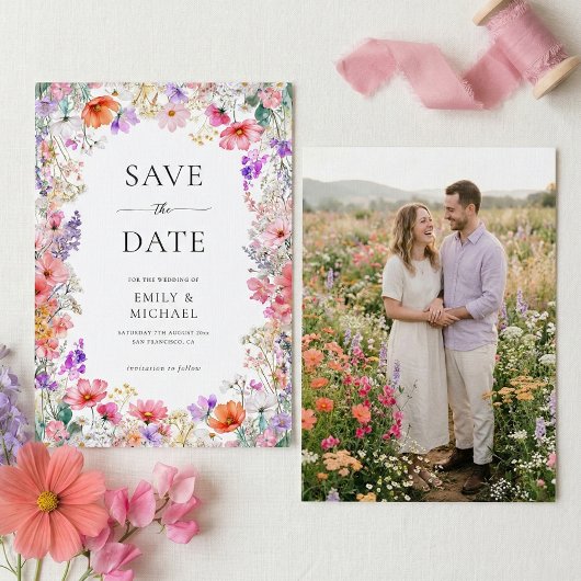 Summer Wildflower Wedding Flat Save The Date Card