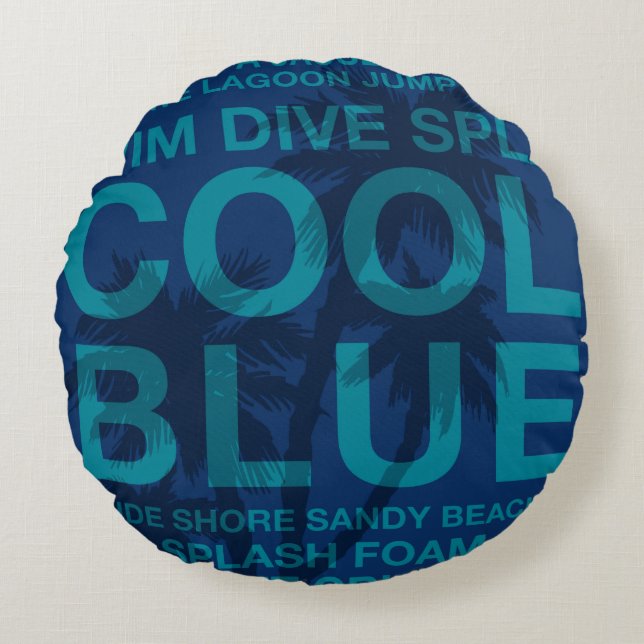 Summer Words Poolside and Hawaiian Palm Tree Rond Kussen (Voorkant)