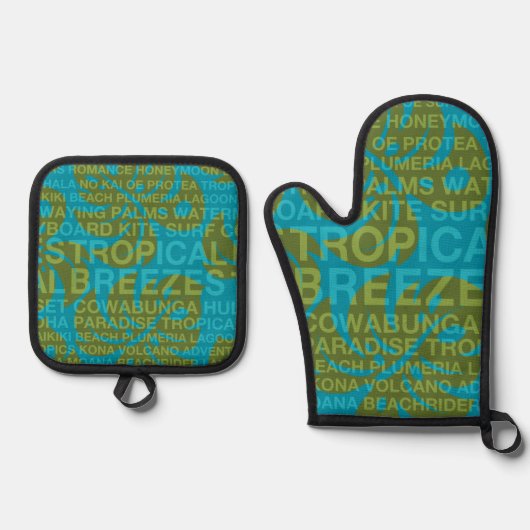 Summer Words Tropical and Monstera Leaf Ovenwant & Pannenlap Set (Voorkant)