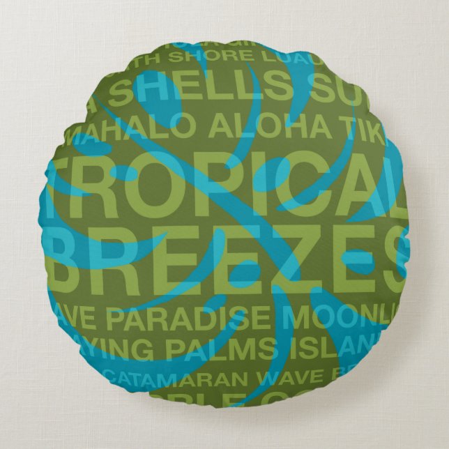 Summer Words Tropical and Monstera Leaf Reversible Rond Kussen (Voorkant)