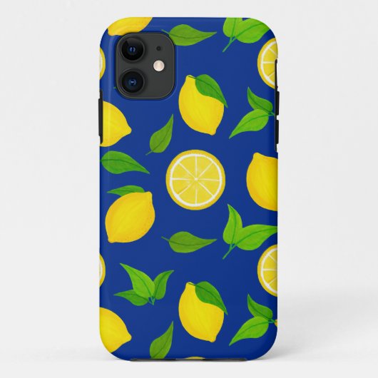 Summer Yellow Lemons met Royal Blue Pattern Case-Mate iPhone Case (Achterkant)