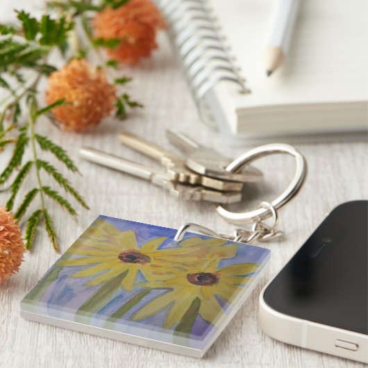 Summer Yellow Sunflower Acrylic Key Ring Sleutelhanger (Voorkant Rechts)