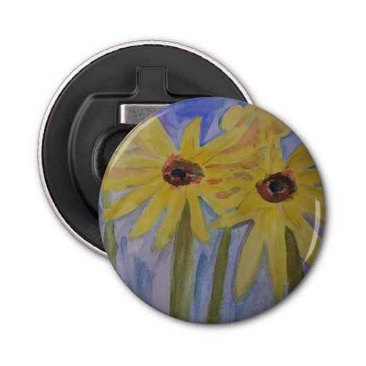 Summer Yellow Sunflower Button Bottle Opener (Voorkant)