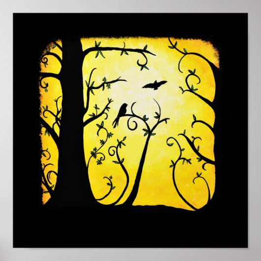 Summer Yellow Swirled Tree with Birds Poster (Voorkant)