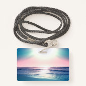 Summer Zee Sunset Tropical Beach Foto Badge (Achterkant met draagriem)