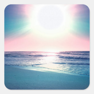 Summer Zee Sunset Tropical Beach Foto Vierkante Sticker