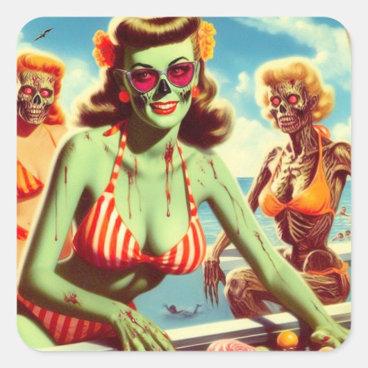 Summer Zombie Pin-up Vierkante Sticker (Voorkant)