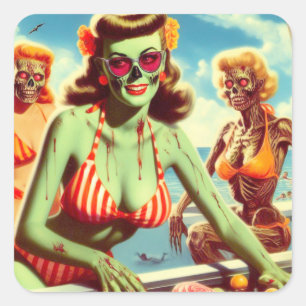 Summer Zombie Pin-up Vierkante Sticker