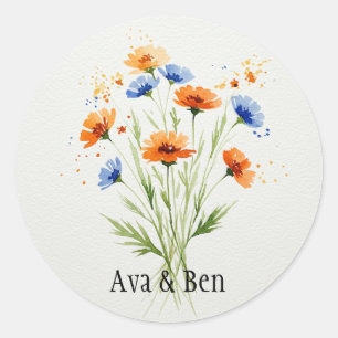 Summer's Embrace Wildflower Wedding Ronde Sticker