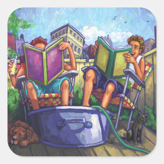 Summertime lezen vierkante sticker (Voorkant)