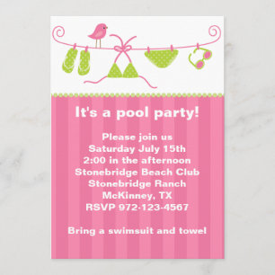 Summertime Roze en Groene Uitnodiging van de Zwemm