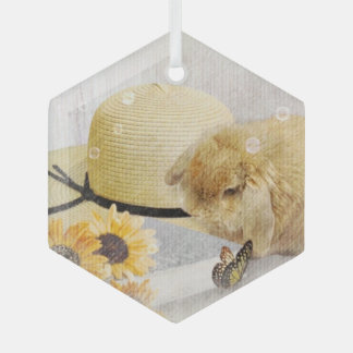 Summertime Sunflower Bunny Glas Ornament