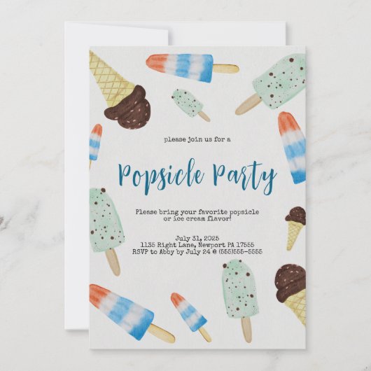 Summertime Watercolor Popsicle Party Invitation (Devant)