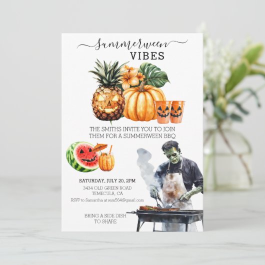 Summerween BBQ-feest Zomer zwembadfeest Kaart (Staand voorkant)