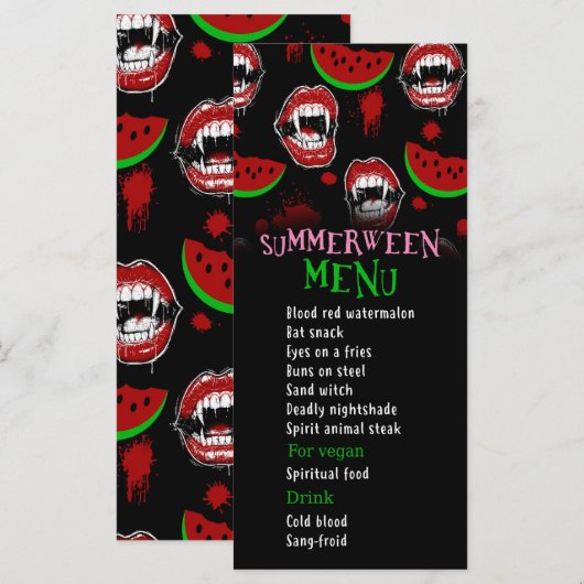 Summerween Feest Grappige Vampier Menu (Voorkant / Achterkant)
