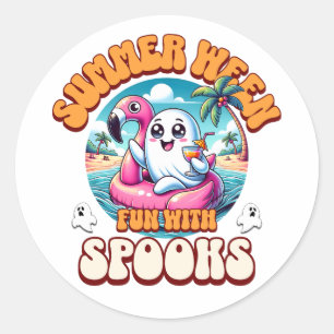 Summerween Knuffel Geest Flamingo Drijvend Strandf Ronde Sticker