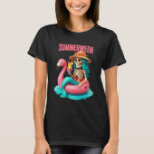 Summerween Mermaid Skeleton Beach Flamingo Hallowe T-shirt (Voorkant)
