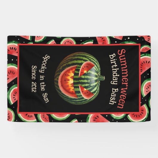 Summerween Party Watermelon Jack op Lantern Spooky Spandoek (Horizontaal)