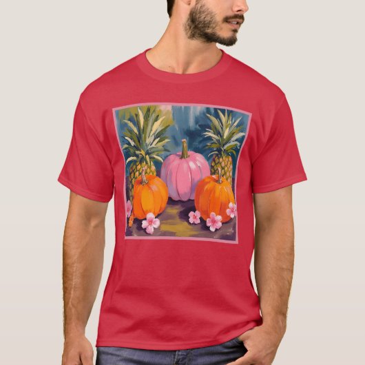 Summerween Pink Pumpkin Pineapple Hibiscus Hallowe T-shirt (Voorkant)