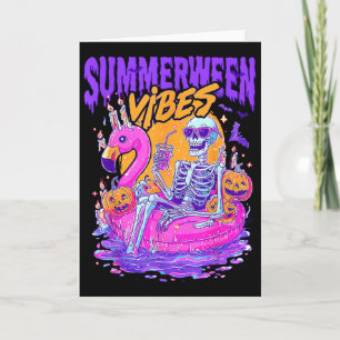 Summerween Sfeer Griezelige Skelet Flamingo Zwemba Kaart