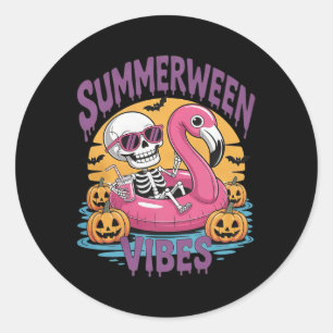 Summerween Sfeer Skelet Flamingo Griezelen Hallowe Ronde Sticker