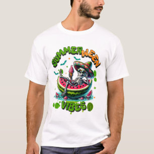 Summerween-skelet op watermeloenboot-ijsje t-shirt
