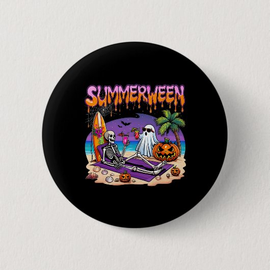 Summerween Skelet Spookstrand Grappig Griezelig Ha Ronde Button 5,7 Cm (Voorkant)