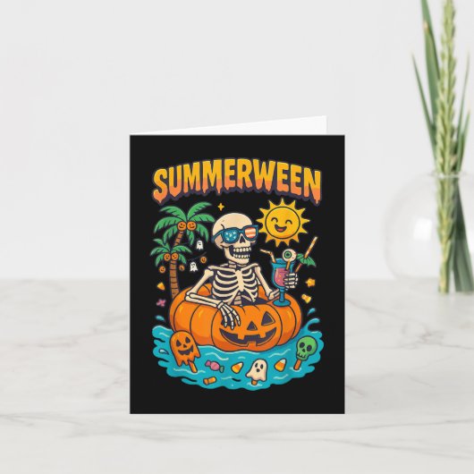 Summerween Skelet Trillingen Chillen In Een Pompoe Kaart (Voorkant)