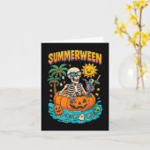 Summerween Skelet Trillingen Chillen In Een Pompoe Kaart (Gele Bloem)