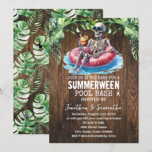 Summerween Skelet Tropisch Zwembad Feest Kaart