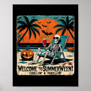 Summerween Skeleton Beach Halloween Tropische Kuns Poster