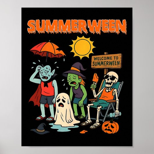 Summerween Skeleton Beach Party Halloween Vibes 1 Poster (Voorkant)