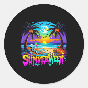 Summerween Skeleton Ghost Beach Funny Spooky Hallo Ronde Sticker