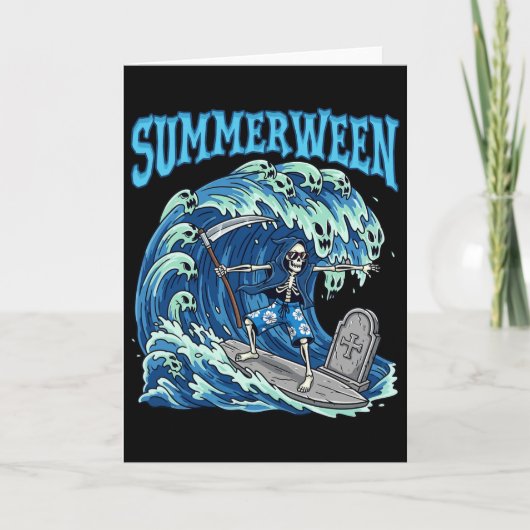 Summerween Skeleton Surf Grim Reaper Beach Spooky Kaart (Voorkant)