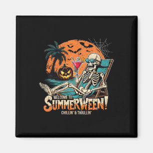 Summerween Skeletstrand Halloween Tropische Kunst Magneet