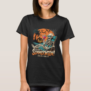Summerween Skeletstrand Halloween Tropische Kunst T-shirt