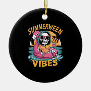 Summerween Vibes Skeleton Flamingo Float Summer Ha Keramisch Ornament