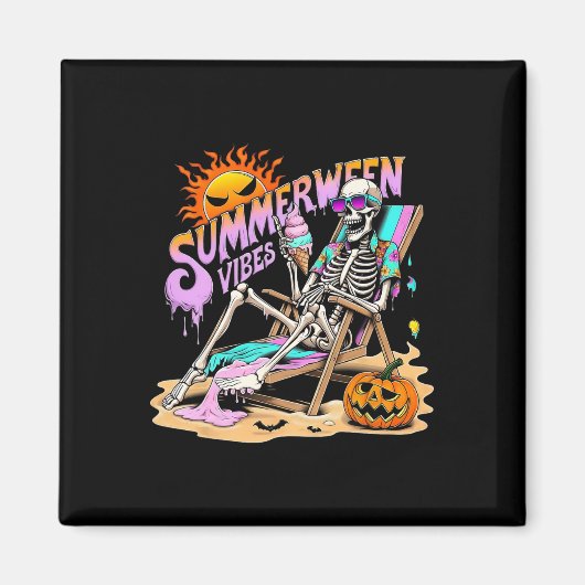 Summerween Vibes Skeleton Pumpkin Spooky Vacation  Magneet (Voorkant)