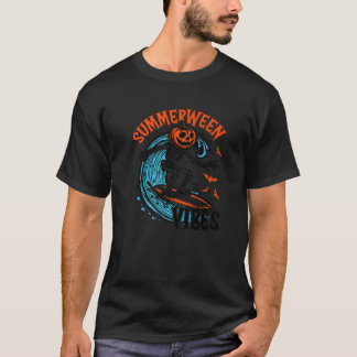 Summerween Vibes Skeleton Pumpkin Surfer Zomer Ha T-shirt