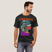 Summerween Vibes Skeleton Spooky Surfing T-Shirt (Devant entier)